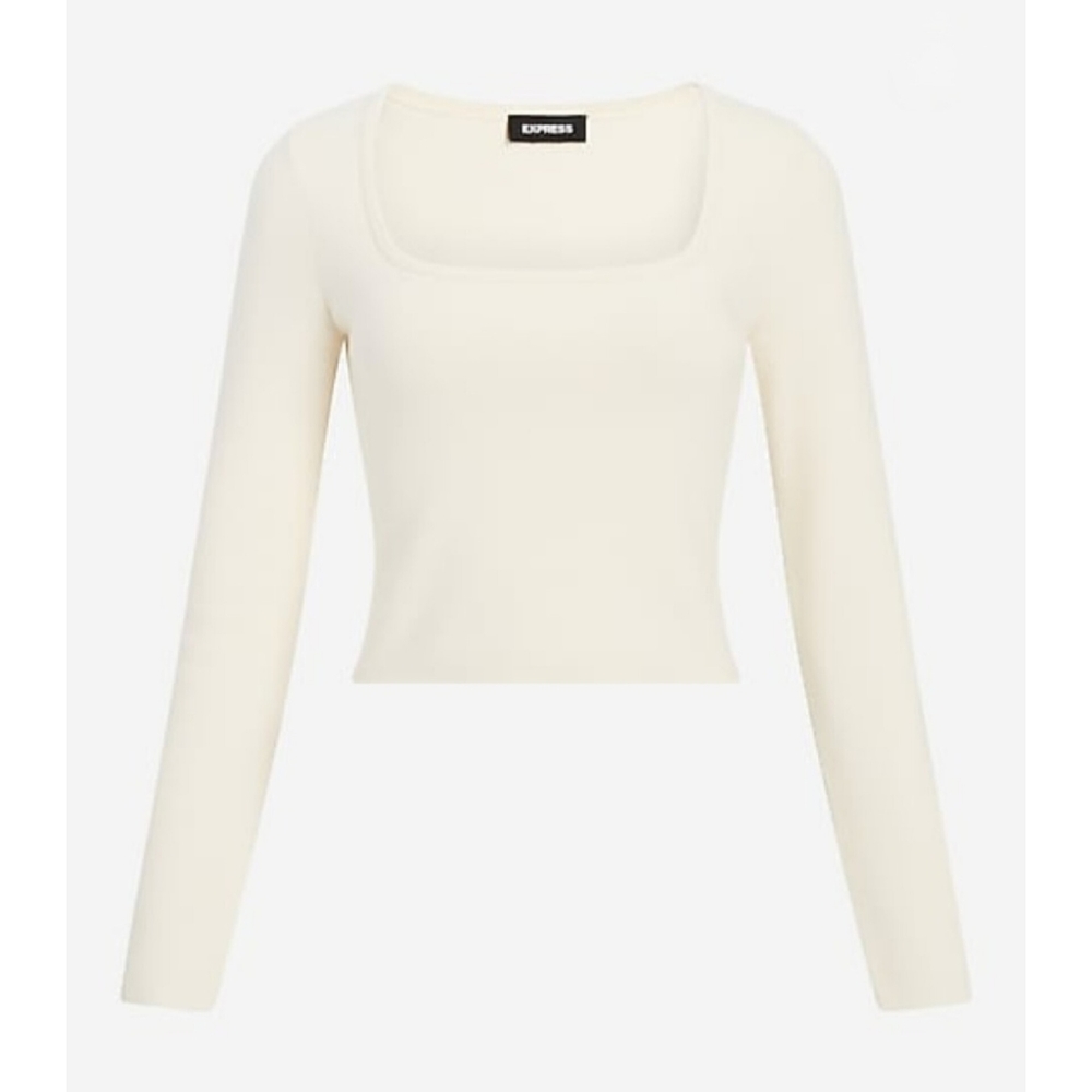 Square Neck Long Sleeve Sweater, Swan, Medium